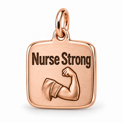 Nurse Strong Engraved Nurse Charm | polished rose gold material view | 43d0fc87b5d8f7886bda6c291a2ee640791fe018110878d0e3f2149a08a19e4c