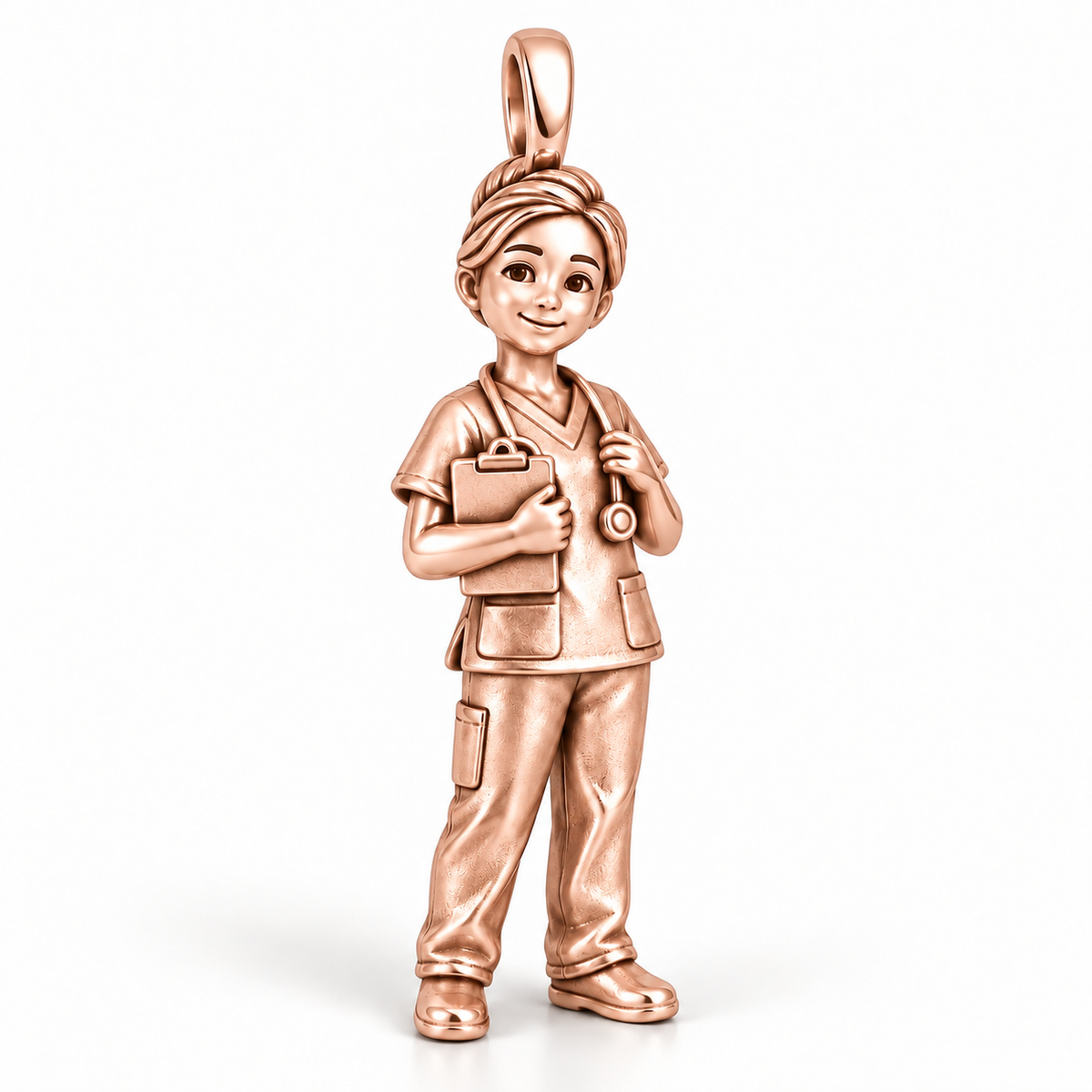 Nurse Clipboard Care Charm | polished rose gold material view | 4f34556155dbb91150a1ad4d9758f8eda7be5270ab05aac9ed44c1f4b36da453