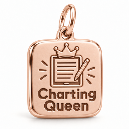 Charting Queen Engraved Nurse Charm | polished rose gold material view | 5eddd72a17bc08f63afa9e8c0731331a5c6421f0006e722d0fc843622e43f5de