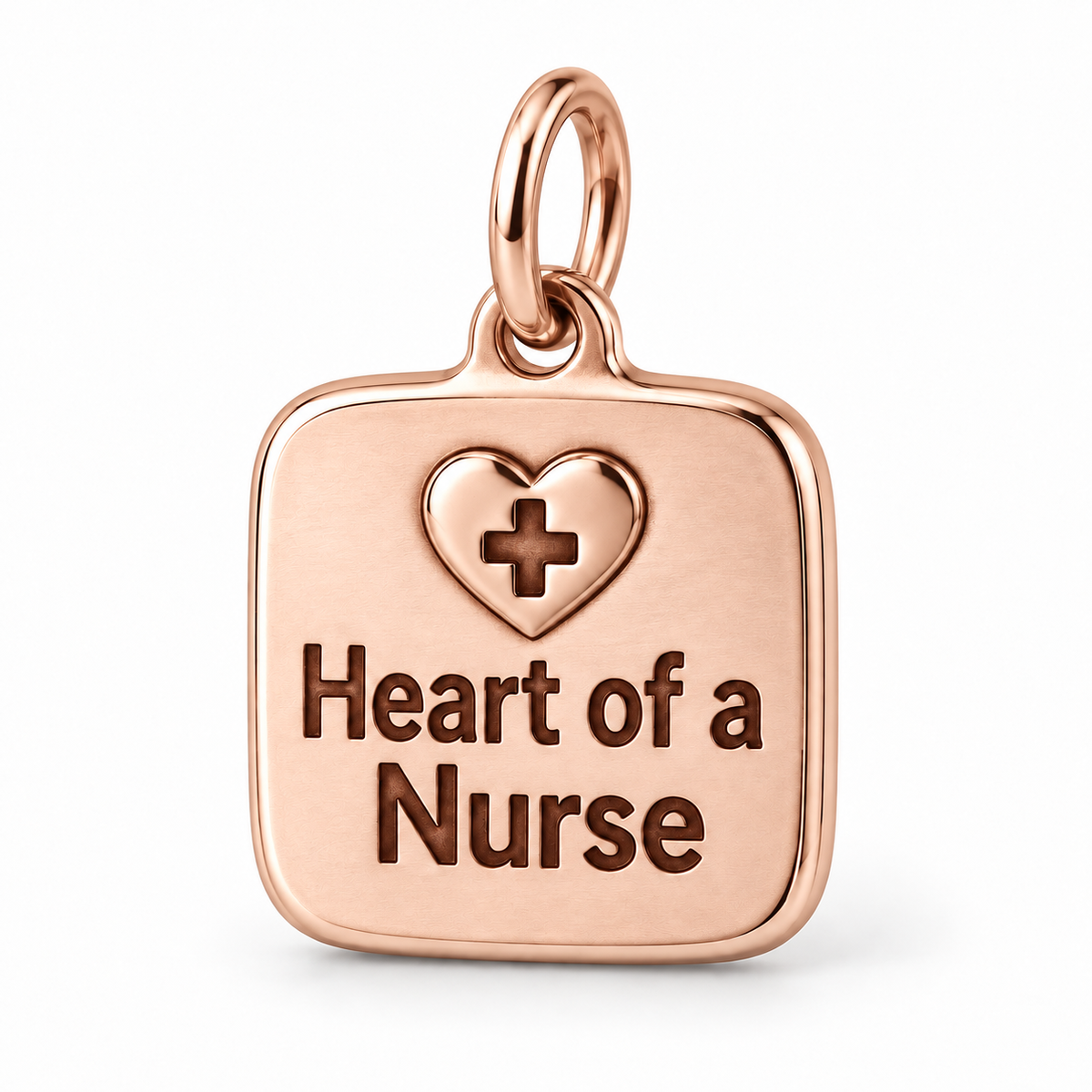 Heart of a Nurse Engraved Nurse Charm | polished rose gold material view | 39c65462c5baaa9db7b2ee9c32ccf7a35744ae6a477b586e2376c2cf5823ae8f