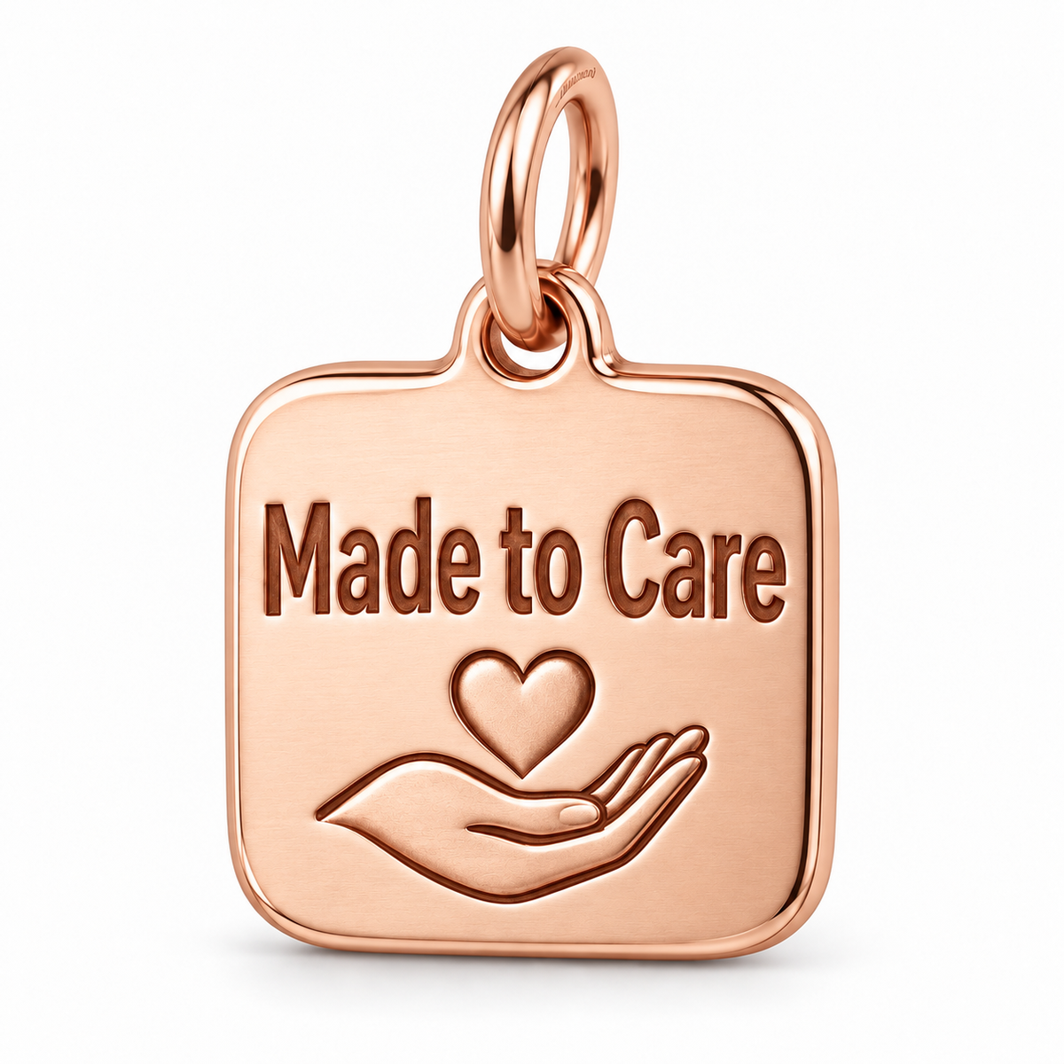 Made to Care Engraved Nurse Charm | polished rose gold material view | 0824e19c607831bbd0a83c731d6a8646a95c03e1bd4002a5bb775616fe163a83