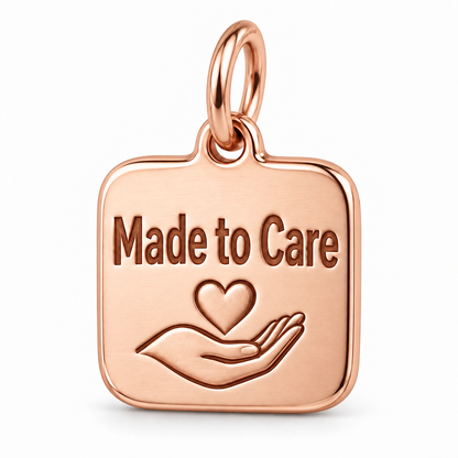 Made to Care Engraved Nurse Charm | polished rose gold material view | 0824e19c607831bbd0a83c731d6a8646a95c03e1bd4002a5bb775616fe163a83