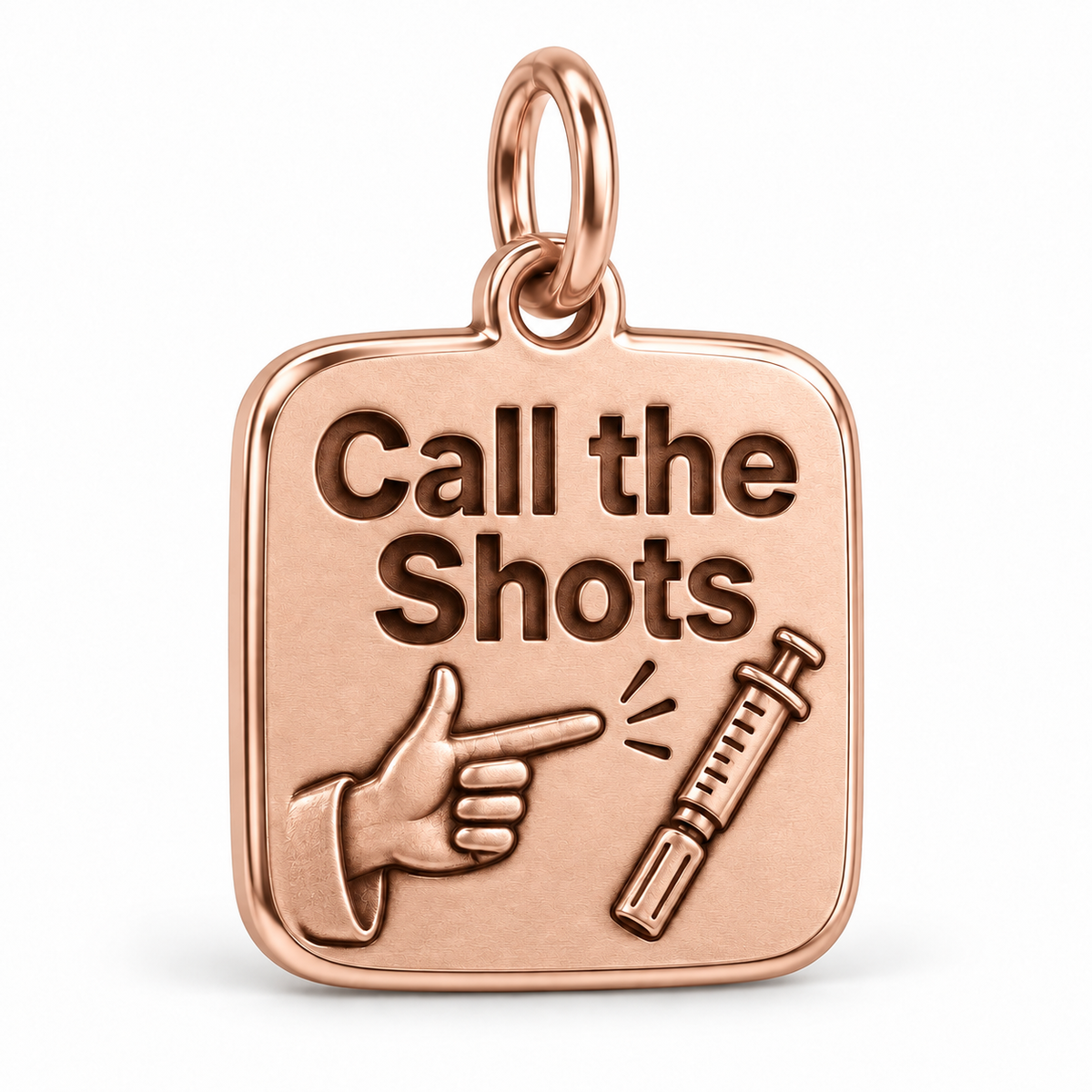 Call the Shots Engraved Nurse Charm | polished rose gold material view | 8aff86956fcbaa2c4b6fb71b4c4c8baa0659b5296f603f1b79a7600ca76a4ea6