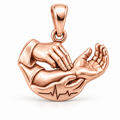 Nurse Pulse Check Hands Charm | polished rose gold material view | 603e78e314cc80cd1e7392cd463038dccad1bb09a58b69617db0cc284e3b6df0
