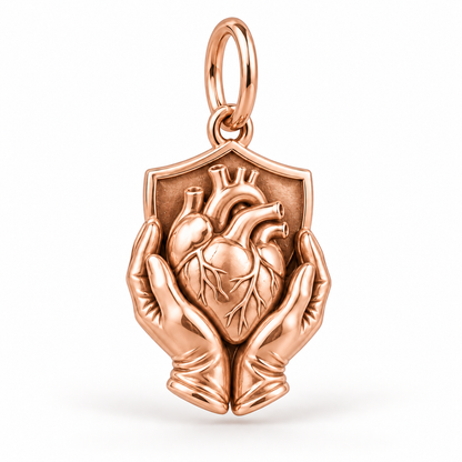 Nurse Protected Heart Dangle Charm | polished rose gold material view | 23972ce7d02bca77bd89110bc753cd421716afb9418c6a49043efb2d3bd0586c