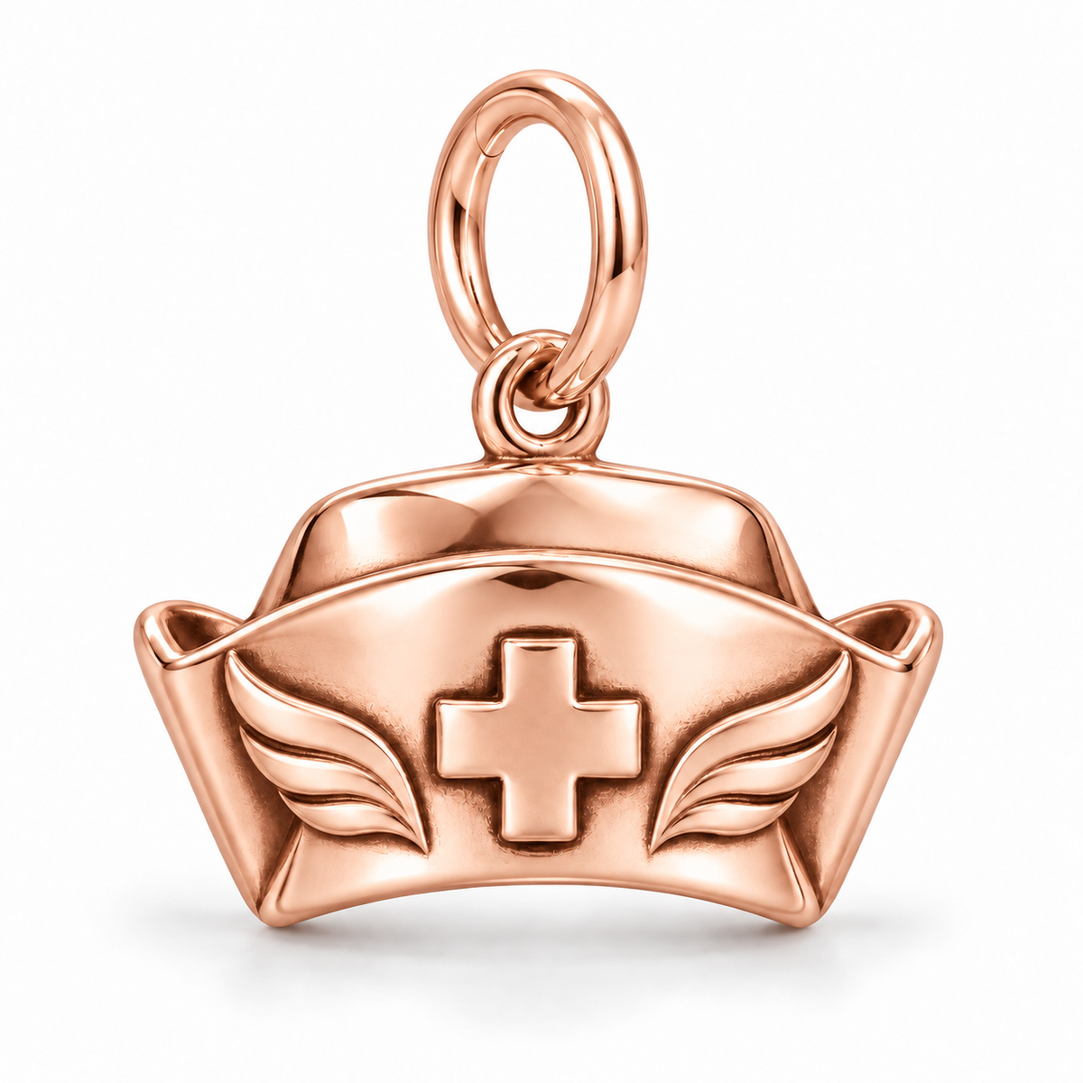 Nurse Cap Dangle Charm | polished rose gold material view | 560b6fdd8fe499a1412929de5e74ea418c4ff07f7ad2297183fe5b971a97b26e