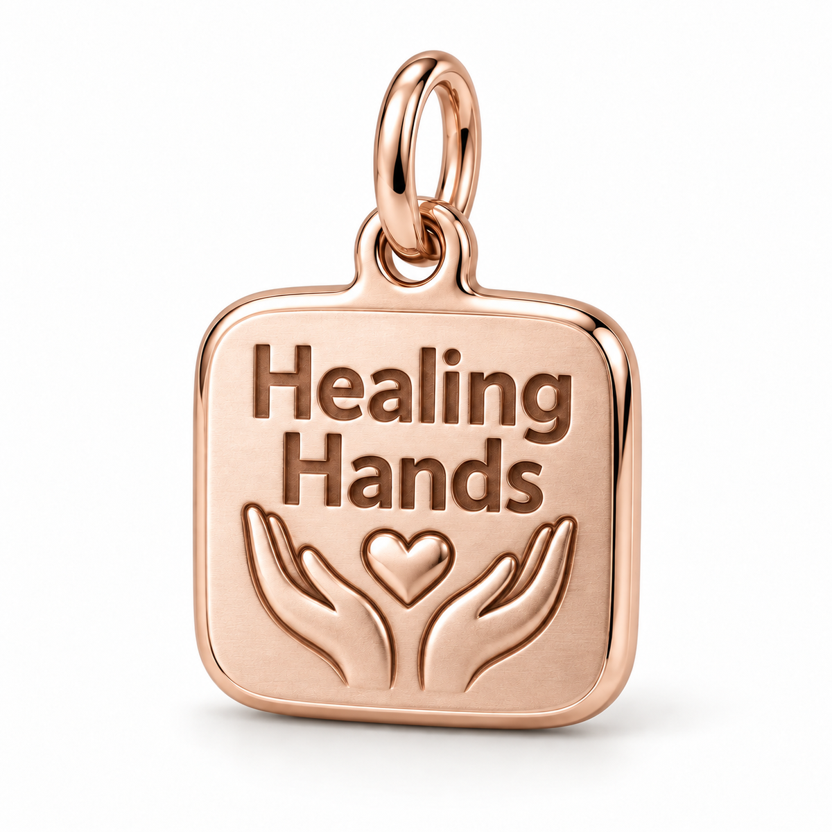 Healing Hands Engraved Nurse Charm | polished rose gold material view | 99a5c4a22d20112048165e7cb48b83d5649c8283f48190e72f0e95e4f8ce725b