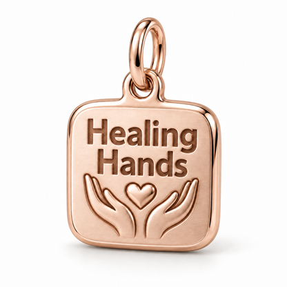 Healing Hands Engraved Nurse Charm | polished rose gold material view | 99a5c4a22d20112048165e7cb48b83d5649c8283f48190e72f0e95e4f8ce725b