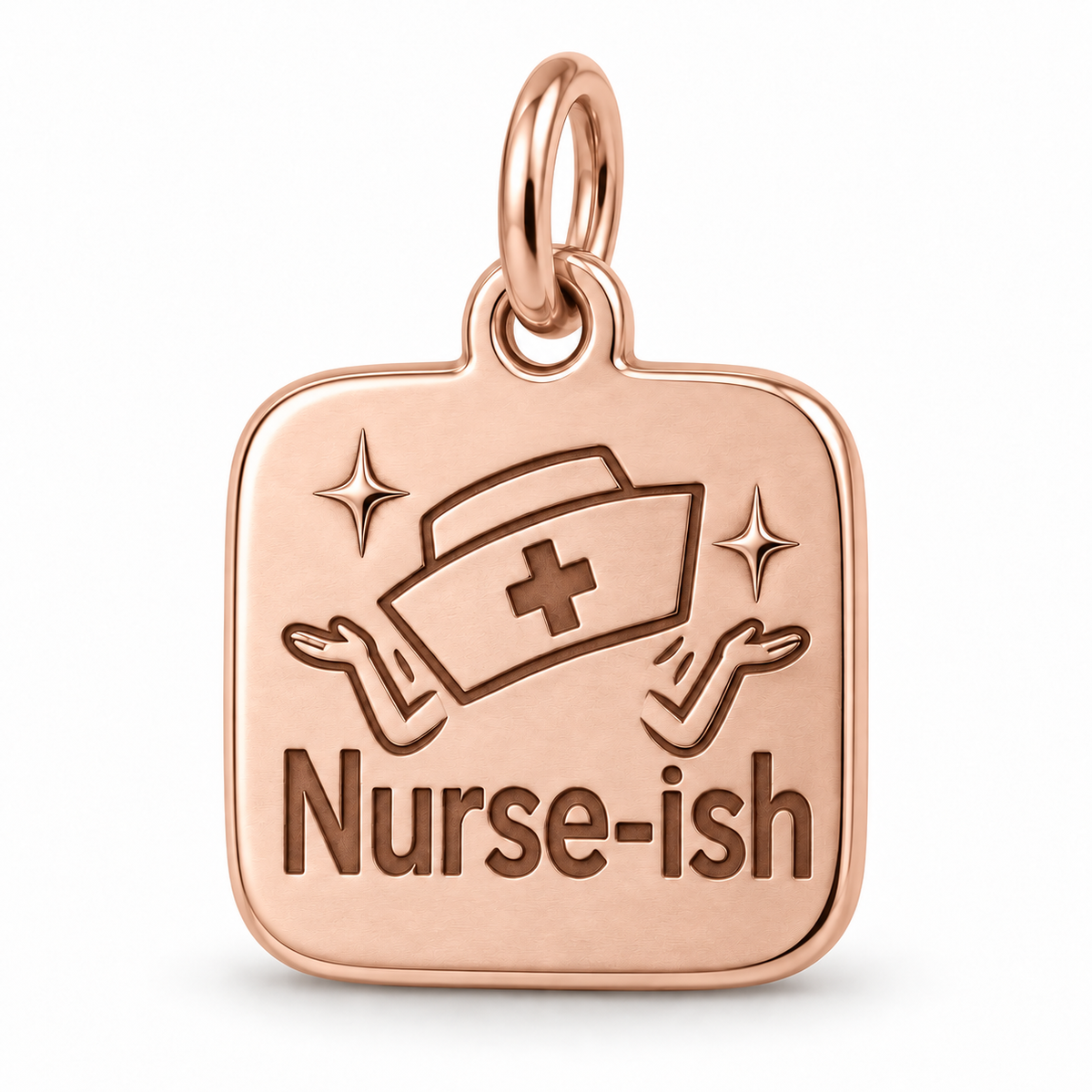 Nurse-ish Engraved Nurse Charm | polished rose gold material view | 5177013394c88880f57fbf117c1ff69fcc41a8f62bfab71242f0f0c6b1058360
