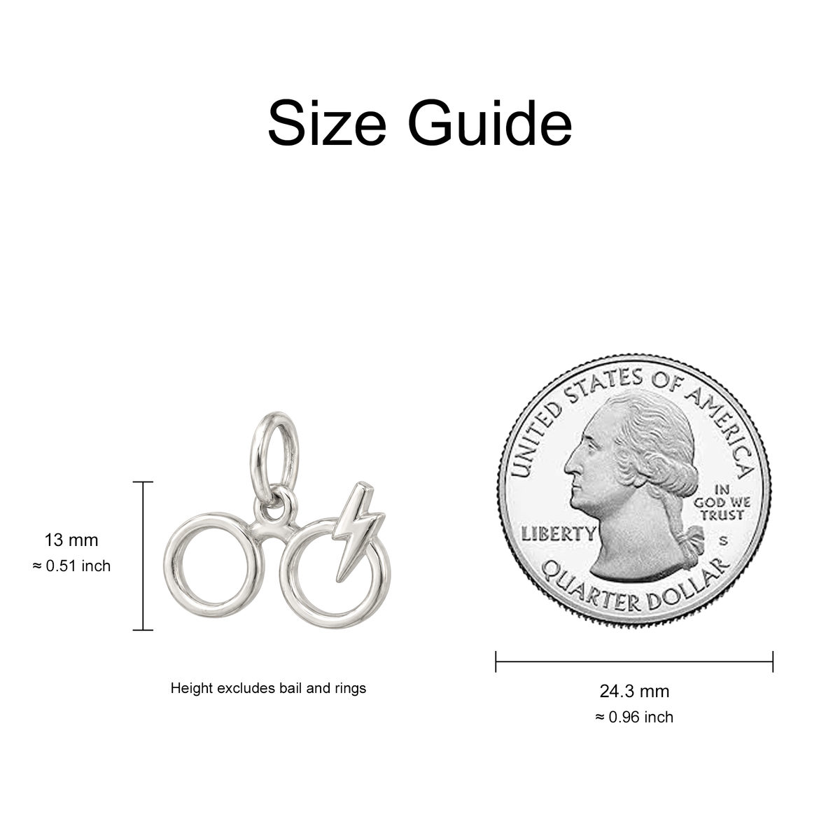 Round Glasses and Lightning Bolt Charm — Size Guide — 13 mm body excluding bail and rings — 50-works-silver-20260916-70