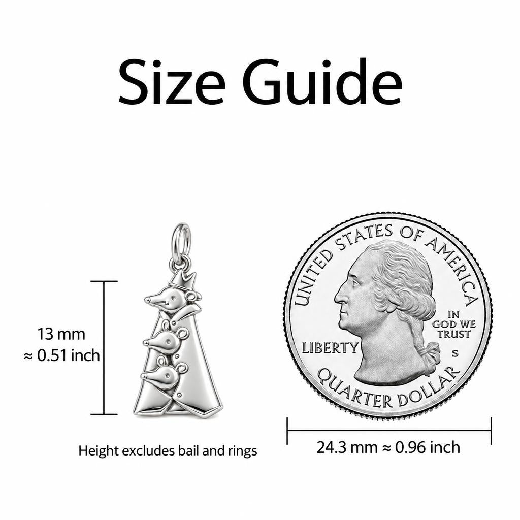 Royal Mouse Mother Charm Bracelet – Personalized Mom Gift – size guide, 13 mm charm next to a quarter