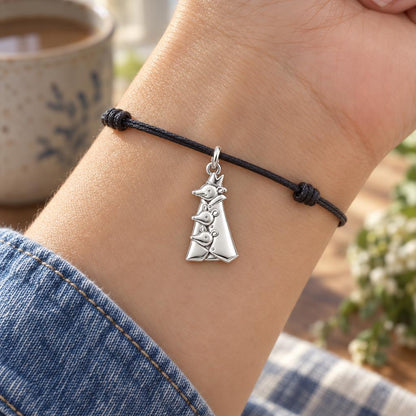 Royal Mouse Mother Charm Bracelet – Personalized Mom Gift – worn on the wrist on a black cord bracelet