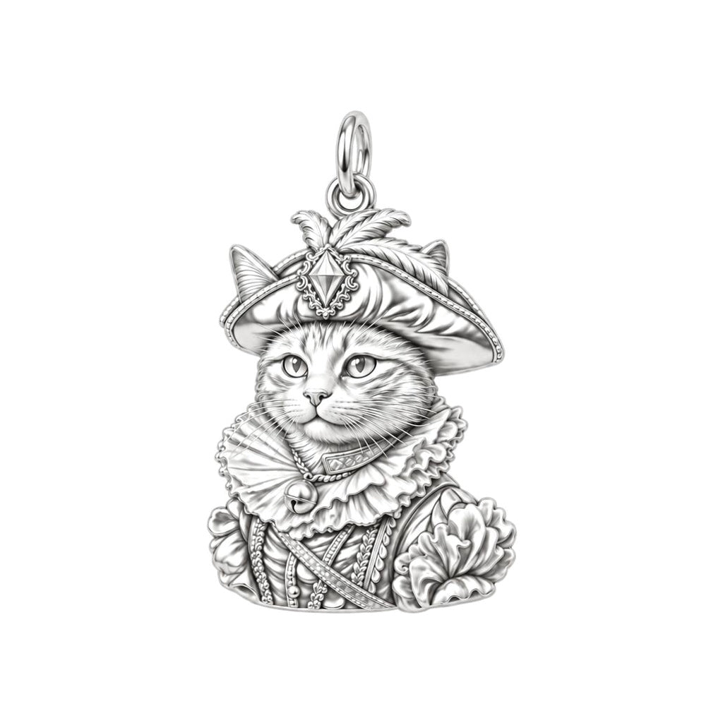 Royal Renaissance Pet Portrait Charm Bracelet – Personalized Cat Mom – silver charm, front view