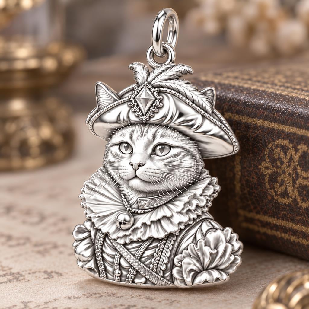 Royal Renaissance Pet Portrait Charm Bracelet – Personalized Cat Mom – macro detail of the charm
