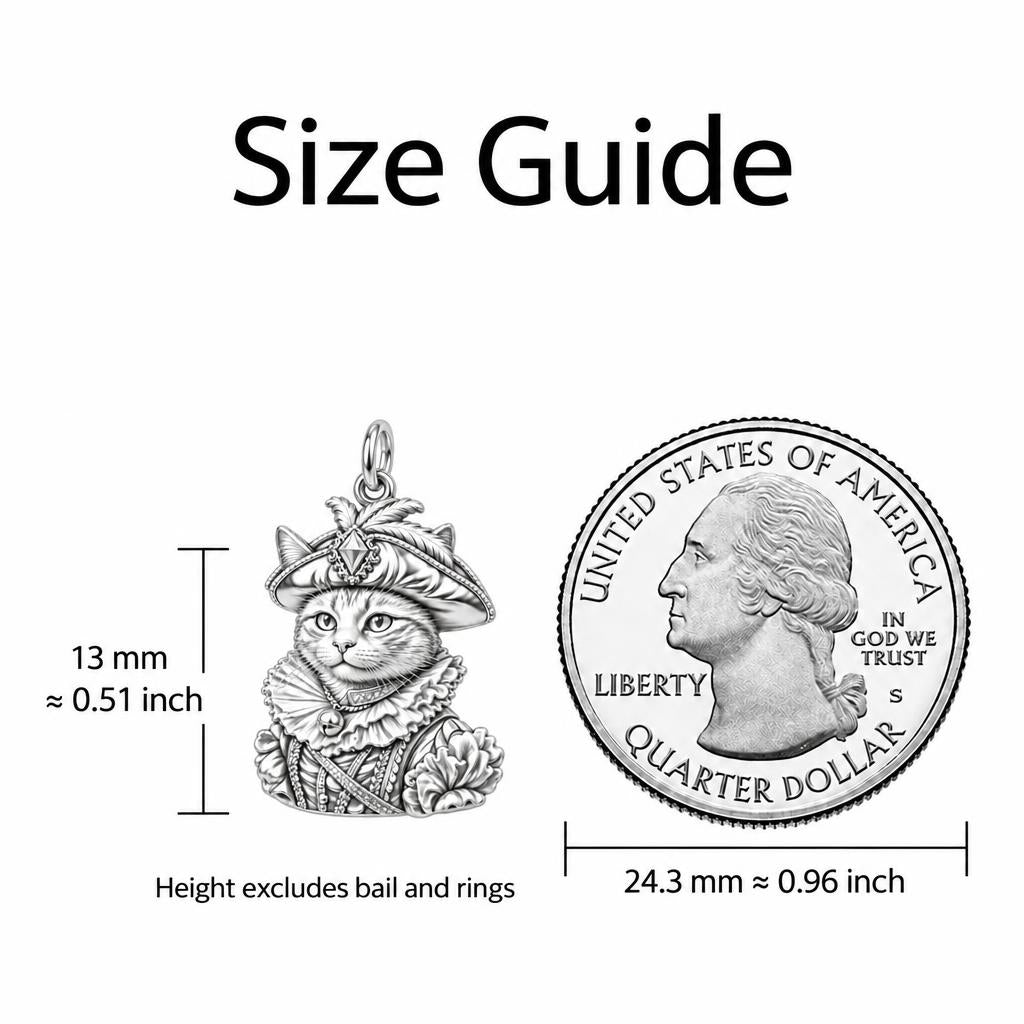 Royal Renaissance Pet Portrait Charm Bracelet – Personalized Cat Mom – size guide, 13 mm charm next to a quarter