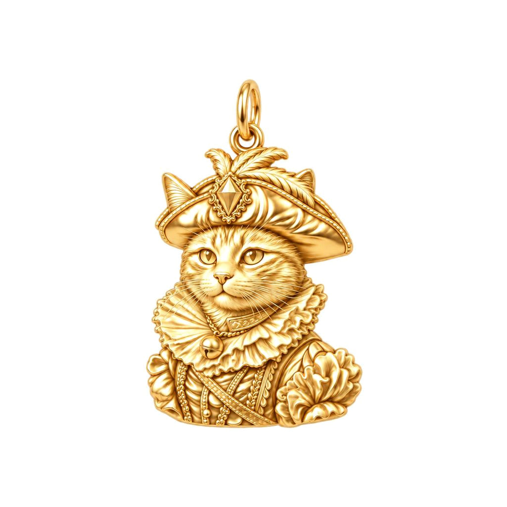 Royal Renaissance Pet Portrait Charm Bracelet – Personalized Cat Mom – 18K gold charm, front view