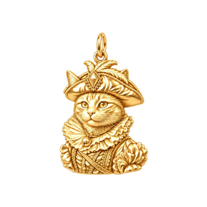 Royal Renaissance Pet Portrait Charm Bracelet – Personalized Cat Mom – 18K gold charm, front view