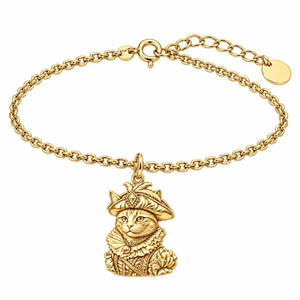 Royal Renaissance Pet Portrait Charm Bracelet Set – 18K gold, front view