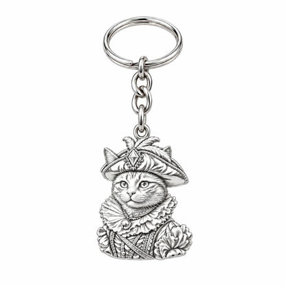 Royal Renaissance Pet Portrait Charm Keychain – silver, front view