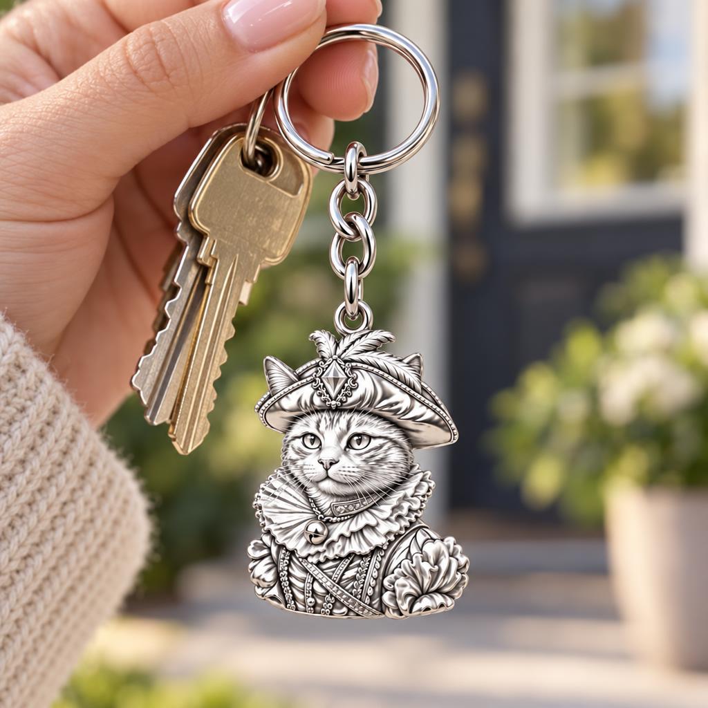 Royal Renaissance Pet Portrait Charm Keychain – worn / in use