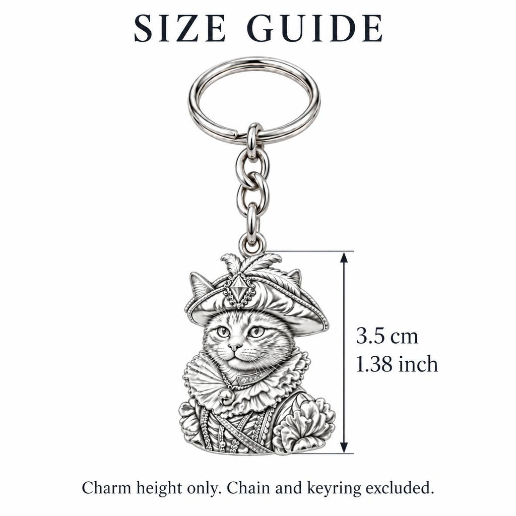 Royal Renaissance Pet Portrait Charm Keychain – size guide, 3.5 cm (1.38 in) charm, chain and keyring excluded