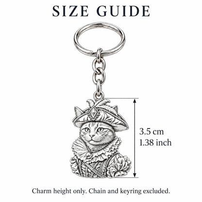 Royal Renaissance Pet Portrait Charm Keychain – size guide, 3.5 cm (1.38 in) charm, chain and keyring excluded