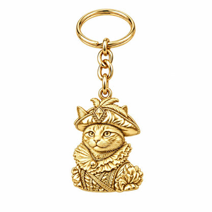 Royal Renaissance Pet Portrait Charm Keychain – 18K gold, front view