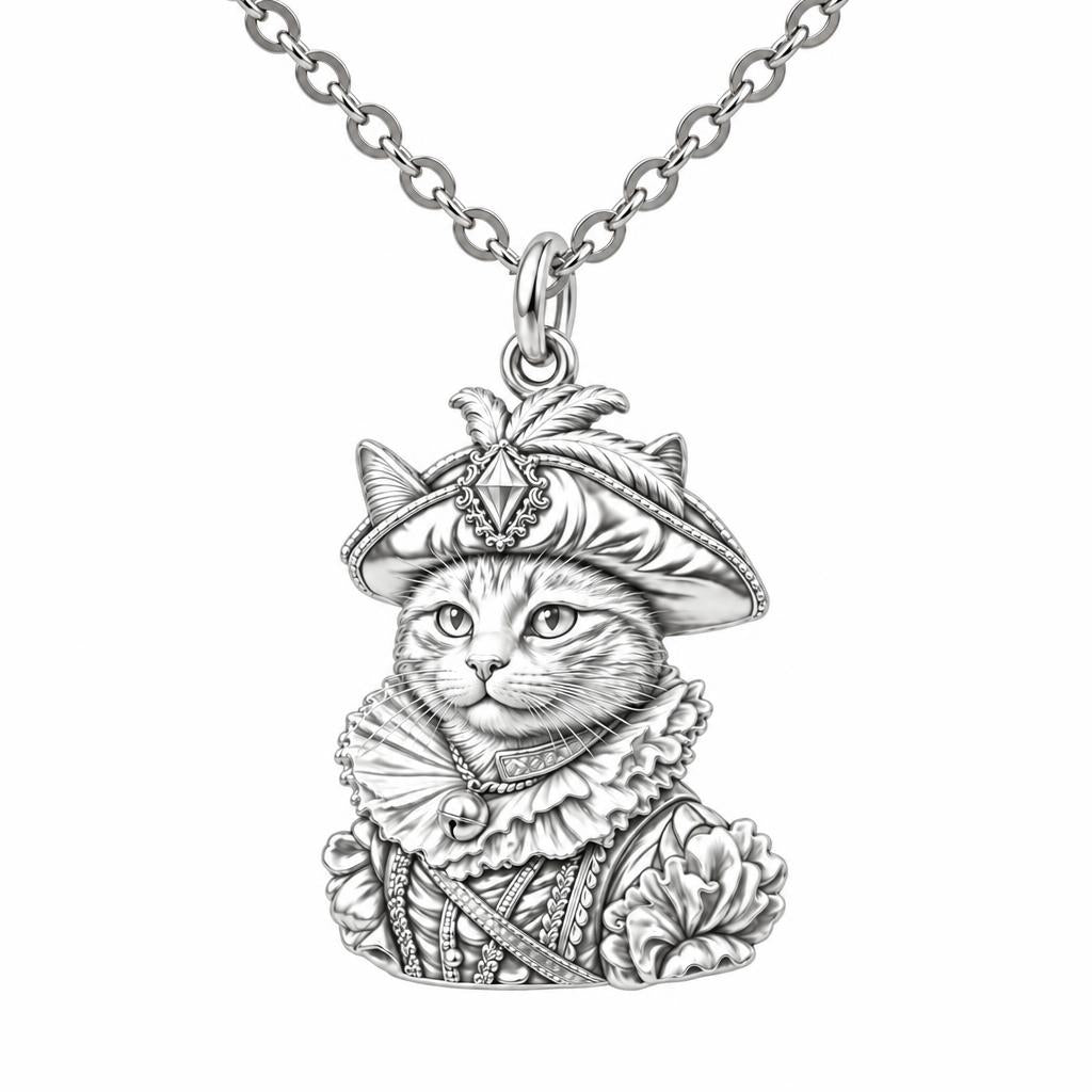 Royal Renaissance Pet Portrait Charm Necklace Set – silver, front view