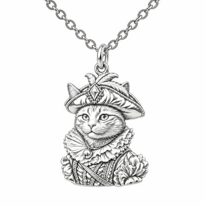 Royal Renaissance Pet Portrait Charm Necklace Set – silver, front view