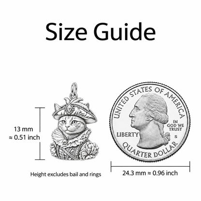 Royal Renaissance Pet Portrait Charm Necklace Set – size guide, 13 mm charm next to a quarter