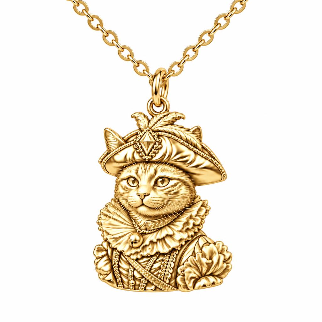 Royal Renaissance Pet Portrait Charm Necklace Set – 18K gold, front view