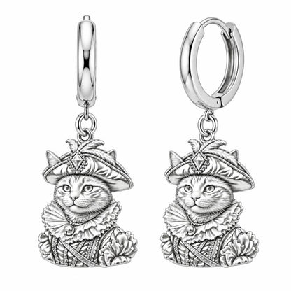 Royal Renaissance Pet Portrait Huggie Charm Earrings – silver, front view