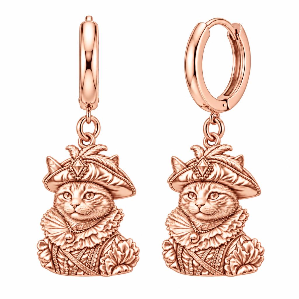 Royal Renaissance Pet Portrait Huggie Charm Earrings – rose gold, front view