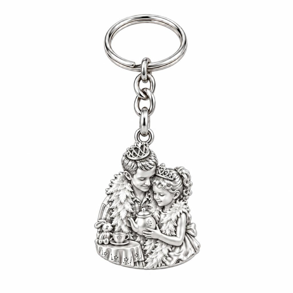Royal Tea Party Charm Keychain – silver, front view