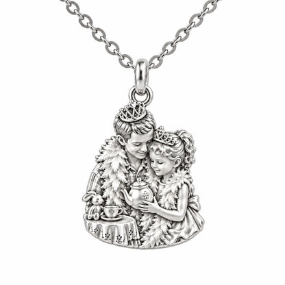 Royal Tea Party Charm Necklace Set – silver, front view