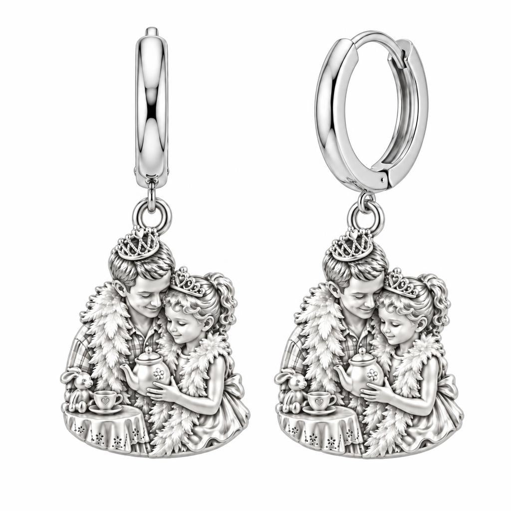 Royal Tea Party Huggie Charm Earrings – silver, front view
