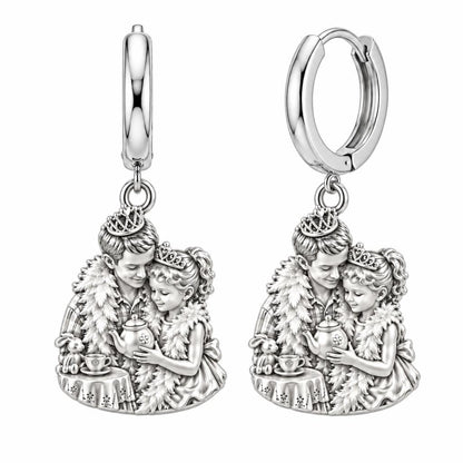 Royal Tea Party Huggie Charm Earrings – silver, front view