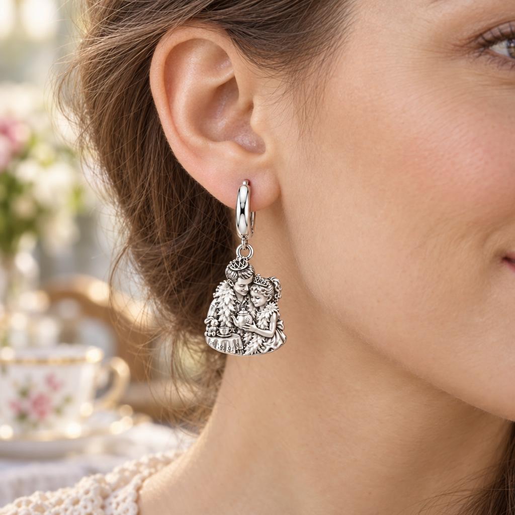 Royal Tea Party Huggie Charm Earrings – worn / in use
