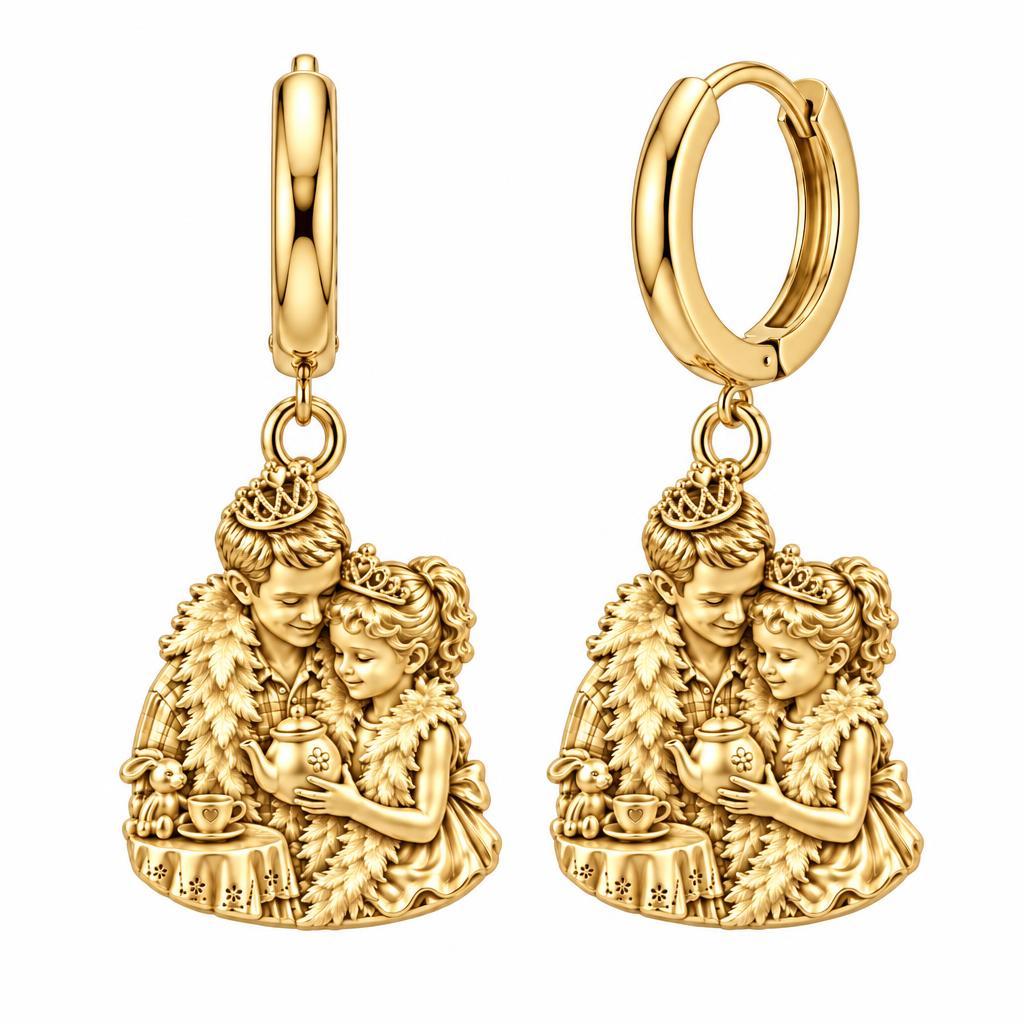 Royal Tea Party Huggie Charm Earrings – 18K gold, front view