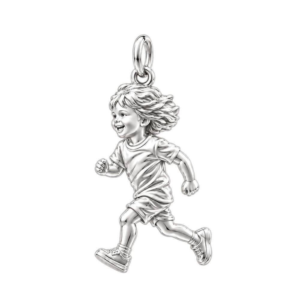 Running Child Joy Charm Bracelet – Personalized Mom Gift – silver charm, front view