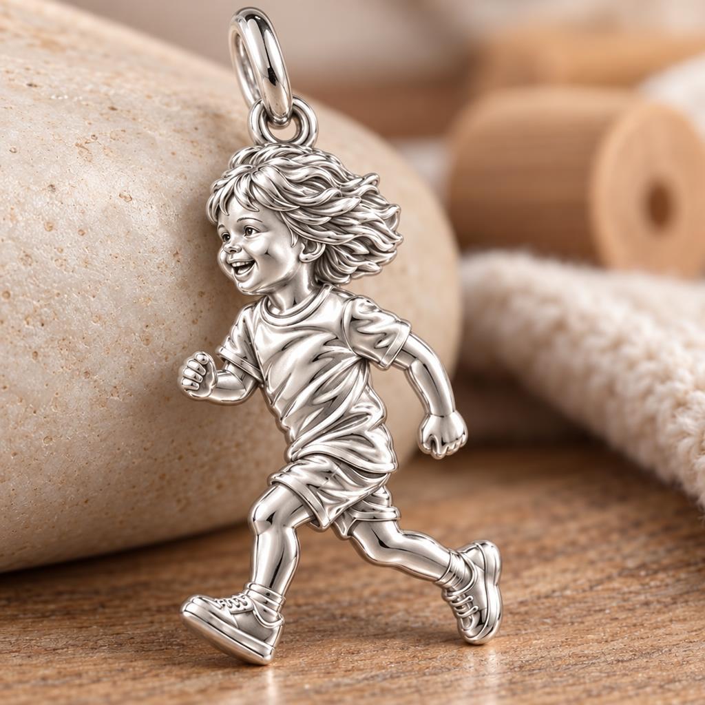 Running Child Joy Charm Bracelet – Personalized Mom Gift – macro detail of the charm