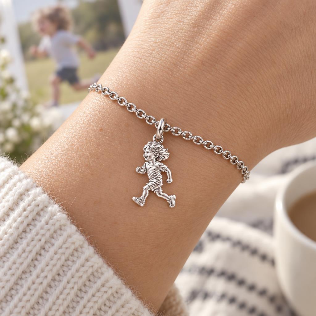 Running Child Joy Charm Bracelet Set – worn / in use