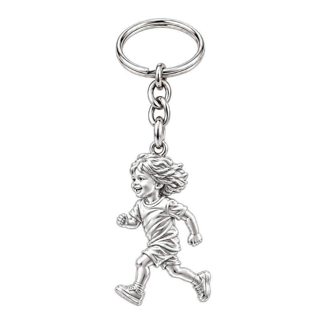 Running Child Joy Charm Keychain – silver, front view