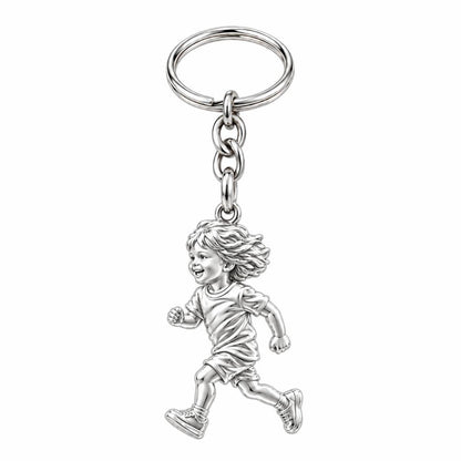 Running Child Joy Charm Keychain – silver, front view