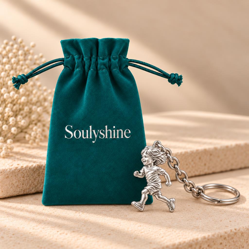 Running Child Joy Charm Keychain – Soulyshine velvet gift pouch