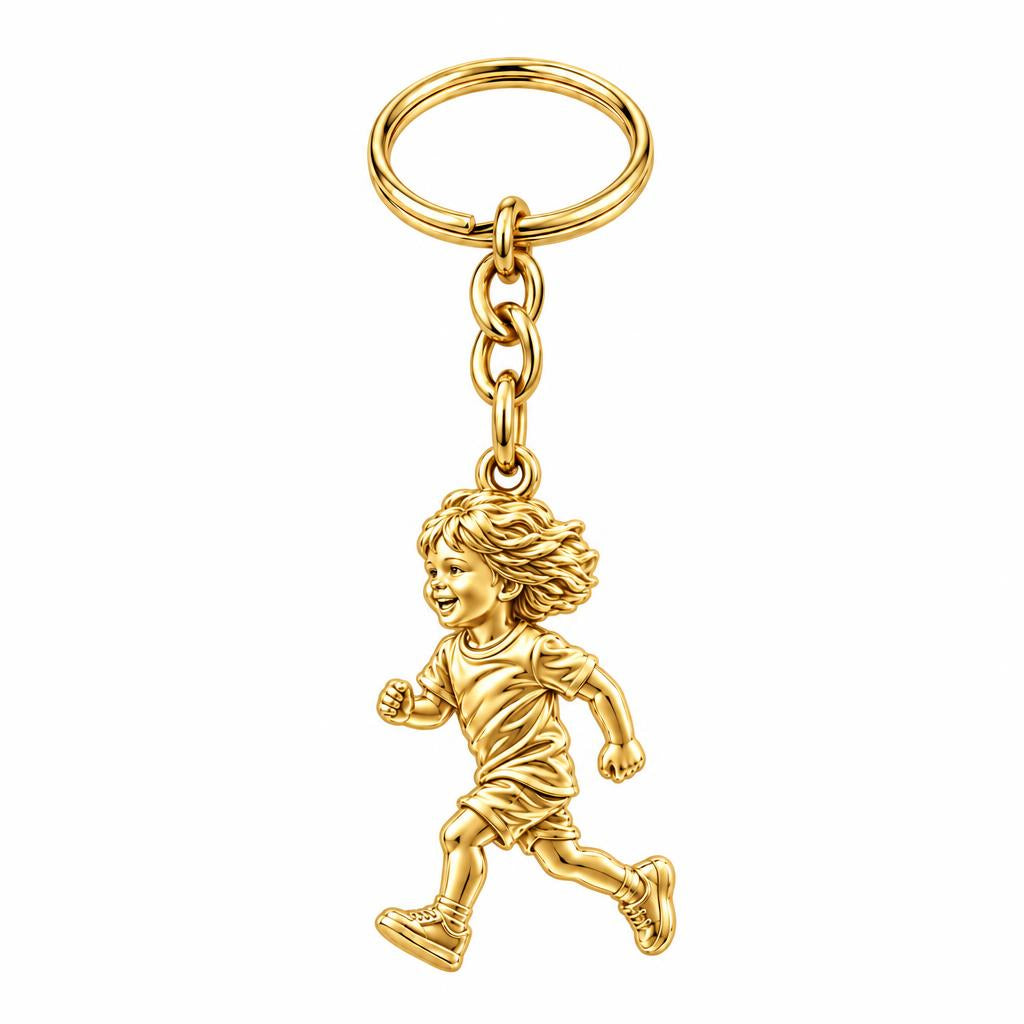 Running Child Joy Charm Keychain – 18K gold, front view