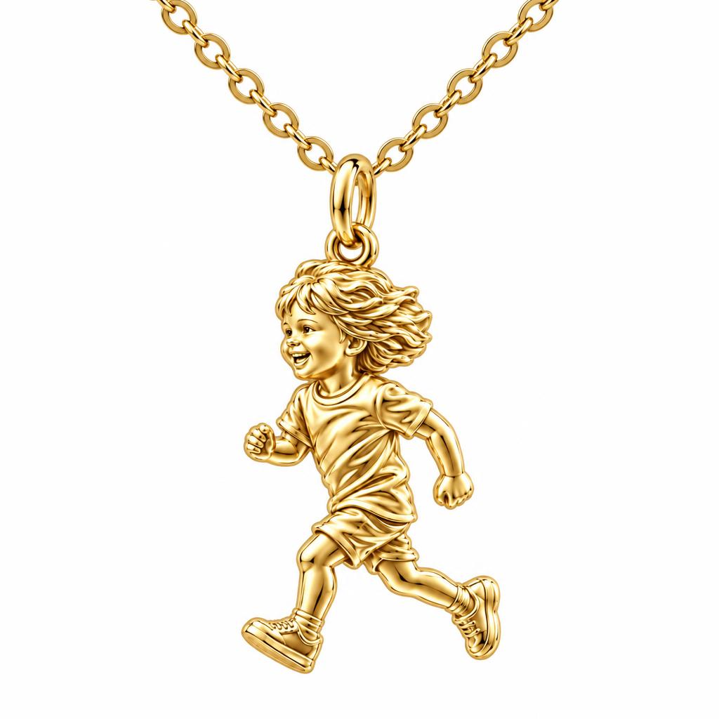 Running Child Joy Charm Necklace Set – 18K gold, front view