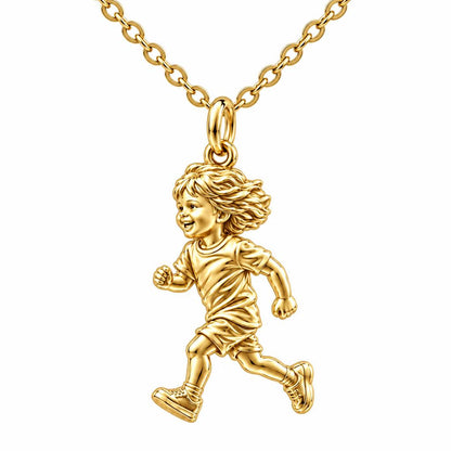 Running Child Joy Charm Necklace Set – 18K gold, front view