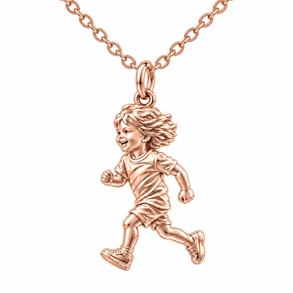 Running Child Joy Charm Necklace Set – rose gold, front view