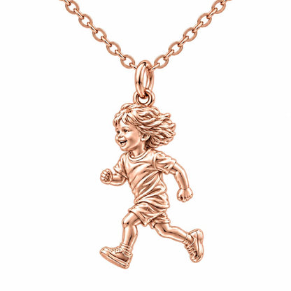 Running Child Joy Charm Necklace Set – rose gold, front view